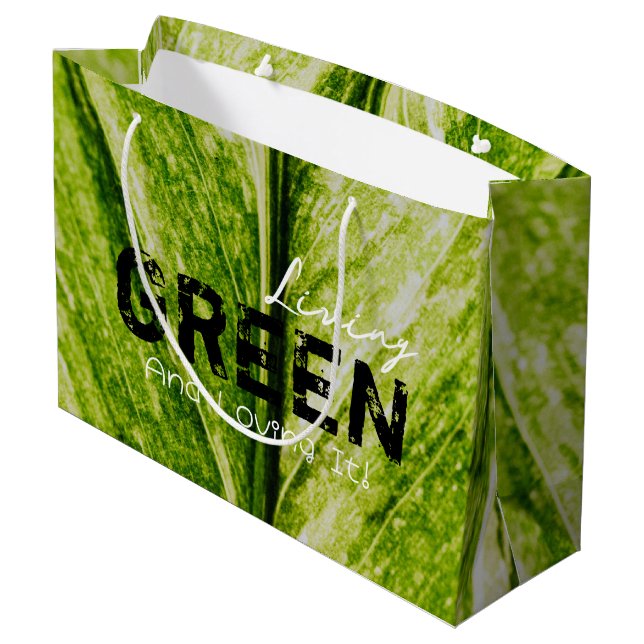 Grüne Ökologische große Geschenktasche Geschenktüte (Rückseite Schrägansicht)