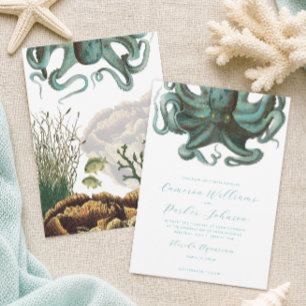 Grüne Oktopus Aquarium Hochzeit Einladung