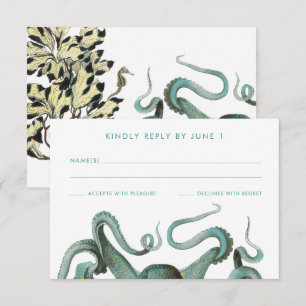 Grüne Oktopus-Aquarium-Hochzeit RSVP Karte