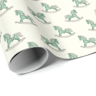Grüne Old Fashioned Schaukelpferde Neue Babyparty Geschenkpapier