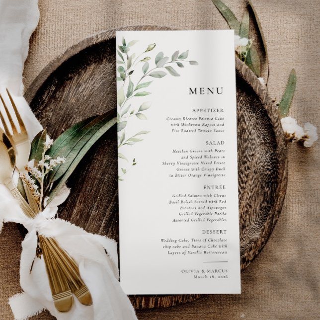 Grüne Olive Botanisches Hochzeitsmenü Programm (Menu)