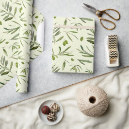 Grüne Olive Branchen mit Aquarellfarbe Geschenkpapier
