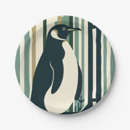 Grüne Olive Cream Pinguin Illustrationswald Pappteller