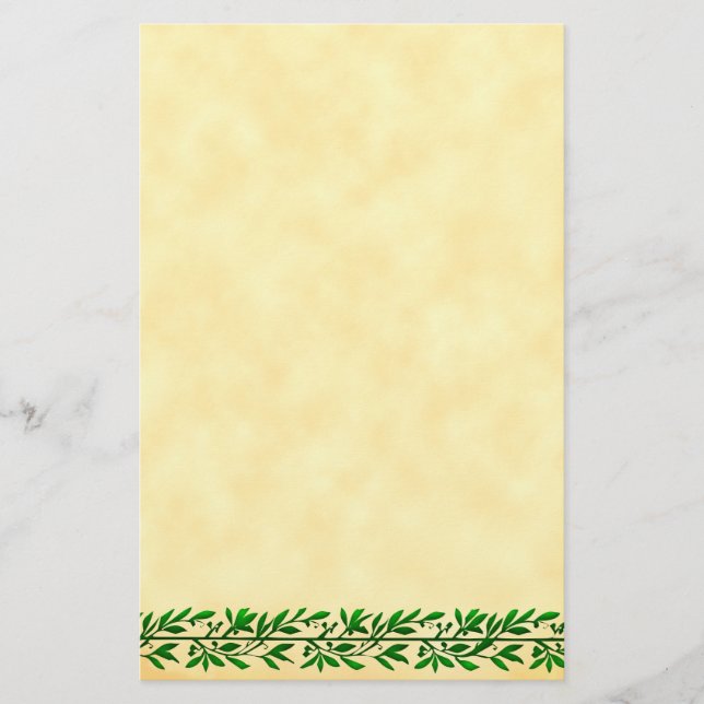 Grüne Olive Leaf Border Imitats Parchment Stationi Briefpapier (Vorderseite)