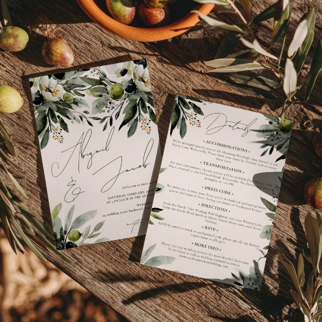 Grüne Olive-Wasserfarben-Hochzeit Einladung (Greenery Olive Watercolor Wedding All In One Invitation)