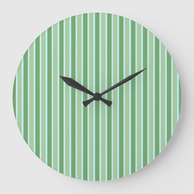 Grüne Oliven-blauer Streifen-Wanduhr Große Wanduhr (Vorderseite)