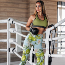 Grüne Oliven Weiße Blume Gemustert | LEGGINGS