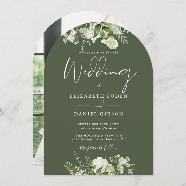 Grüne Olivenbäume Foto Hochzeitstorch Einladung (Vorne/Hinten)