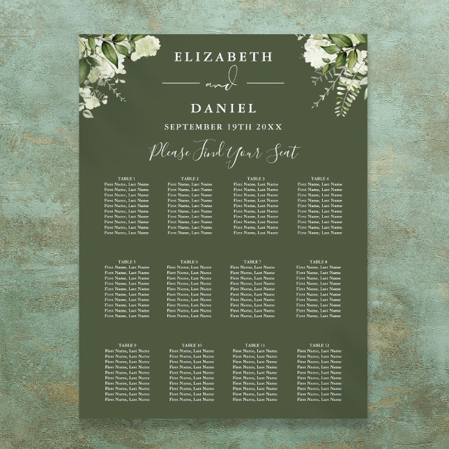 Grüne Olivenbäume Hochzeitskizze Poster (Olive Green Floral Greenery Wedding Seating Chart)