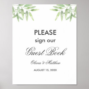 Grüne Olivenzweige. Gästebuchzeichen Poster