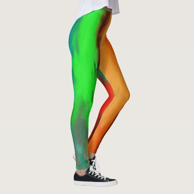 Grüne Orange Abstrakte Leggings (Rechts)