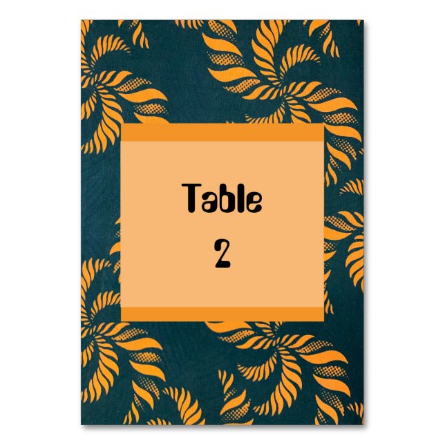 Grüne & Orange Ankara Tischnummer  (Vorderseite)