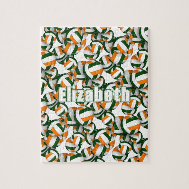 Grüne Orange Mannschaft farbig Jungs Volleyball Puzzle (Vertikal)