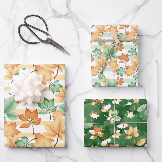 GRÜNE ORANGE TAN FALL AUTUMN GESCHENKPAPIER SET (Vorderseite)