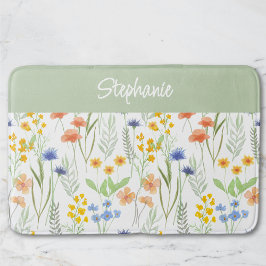 Grüne Orange Wasserfarbe Wildblume Badematte