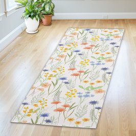 Grüne Orange Wasserfarbe Wildblume Yogamatte