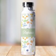 Grüne Orange Wasserfarbe Wildblumen-Monogramm-Name