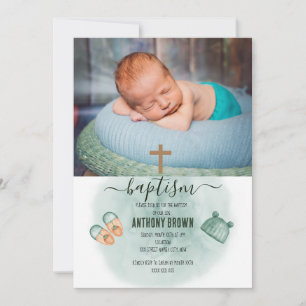 GRÜNE & ORANGE WATERCOLOR BABY BAPTISM EINLADUNG