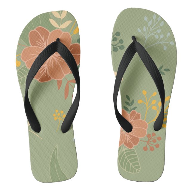 grüne orangefarbene Blumen Flip Flops (Fußbett)