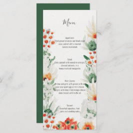 Grüne Orangefarbene Hochzeit mit weißer Wasserfarb Menükarte