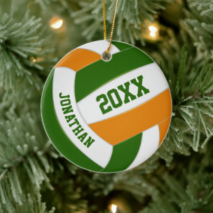 grüne orangefarbene Jungs Mädchen Volleyball-Manns Keramik Ornament