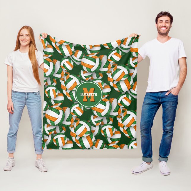 grüne orangefarbene Mannschaft färbt Mädchenvolley Fleecedecke (Beispiel)