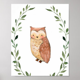 Grüne Owl Woodland Tiere Kinderzimmer Mauer Kunst Poster