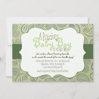 Grüne Paisley Baby Boy Dusche Einladung