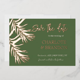 Grüne Palm-Blätter, die das Datum speichern Folieneinladung