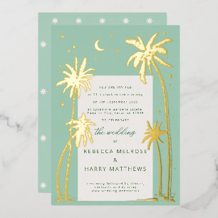 Grüne Palm Springs Boho-Hochzeit Folien-Einladung Folieneinladung