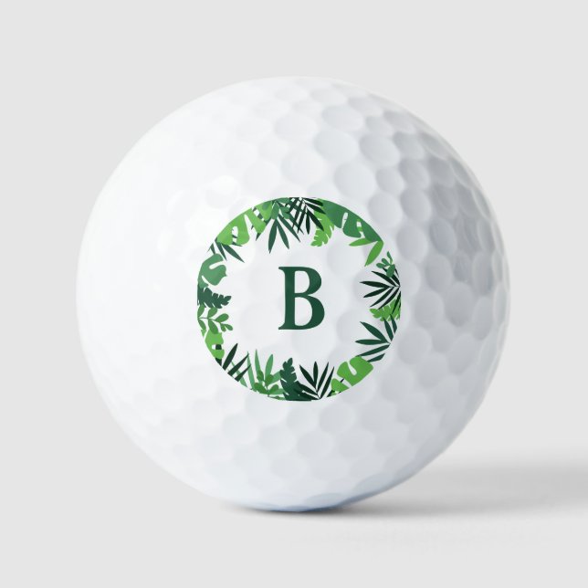 Grüne Palme Blätter florale Monogramm Golfball (Vorderseite)