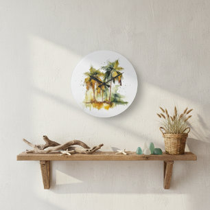 Grüne Palmen mit Kokospalmen Wassertropen Große Wanduhr