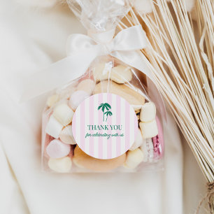 Grüne Palmen Rosa Streifen Runder Aufkleber