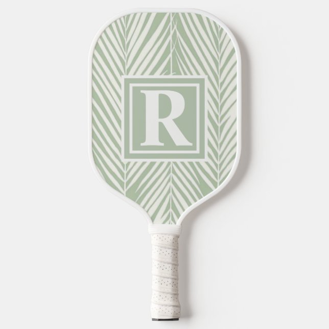 Grüne Palmen und Monogramm benutzerdefinierbar Pickleball Schläger (Vorderseite)