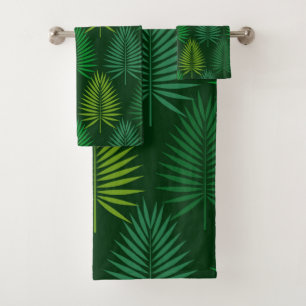 Grüne Palmwedel botanisches Muster Handtuch Badhandtuch Set