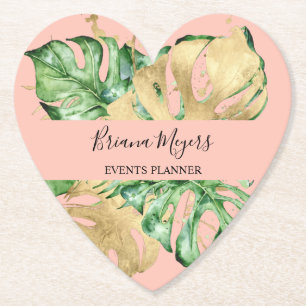 Grüne Palmwedel Gold Pfirsich Tropisch Untersetzer