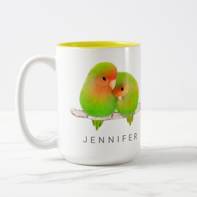 Grüne Papageien Lovebirds Tasse (Links)