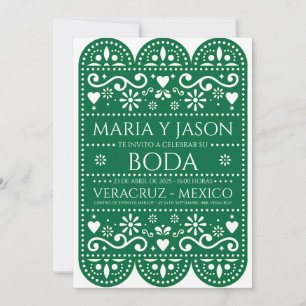 Grüne Papel Picado-Folkart Spanische Hochzeit Einladung