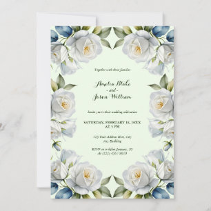Grüne Pastel Weiße Rose Blumenstrauß Hochzeit Einladung