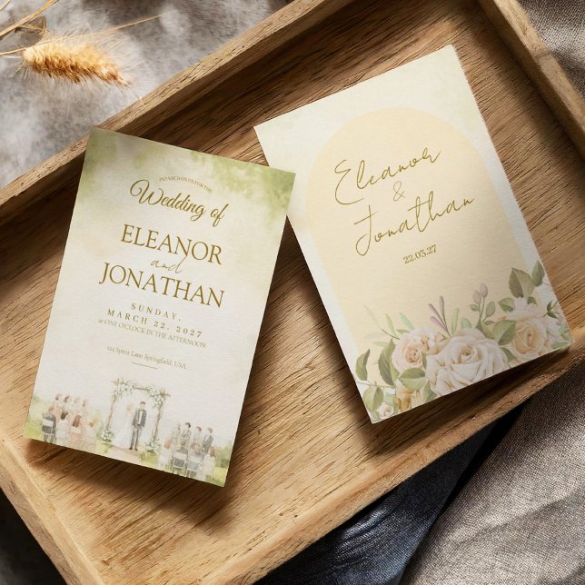 Grüne Pastell-Blumen-Aquarell-Hochzeit im Freien Einladung (Von Creator hochgeladen)