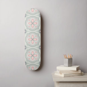 Grüne Pastell-Blumenfliesen Skateboard
