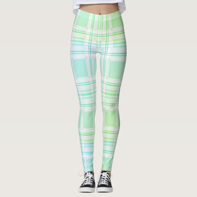 Grüne Pastelle Kariert Leggings (Vorderseite)