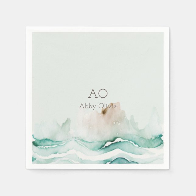 Grüne, pastellfarbene Aquarellfarbe Serviette (Vorderseite)