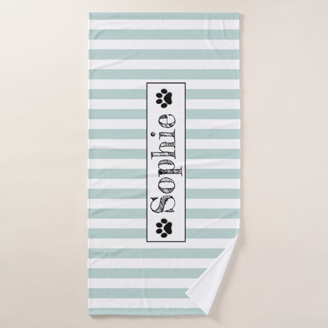 Grüne Pastellstreifen Personalisierte Katze Badehandtuch (Badehandtuch)