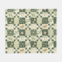 Grüne Patchwork-Quilt Gingham Cottagecore Blumenmu
