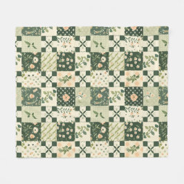 Grüne Patchwork-Quilt Gingham Cottagecore Blumenmu Fleecedecke