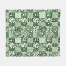 Grüne Patchwork-Quilt Gingham Cottagecore Blumenmu