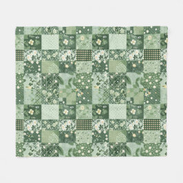 Grüne Patchwork-Quilt Gingham Cottagecore Blumenmu Fleecedecke