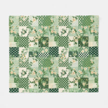 Grüne Patchwork-Quilt Gingham Cottagecore Blumenmu