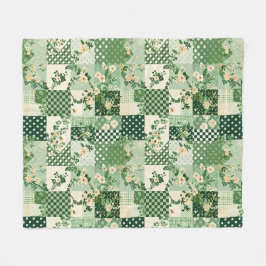 Grüne Patchwork-Quilt Gingham Cottagecore Blumenmu Fleecedecke